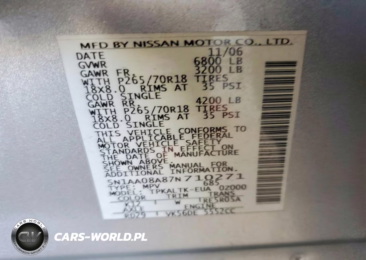 2007 Nissan Armada Se VIN:5N1AA08A87N710271 - 13
