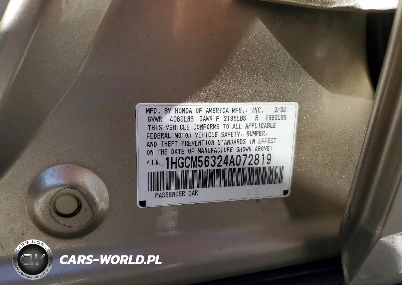 2004 Honda Accord Lx VIN:1HGCM56324A072819 - 12