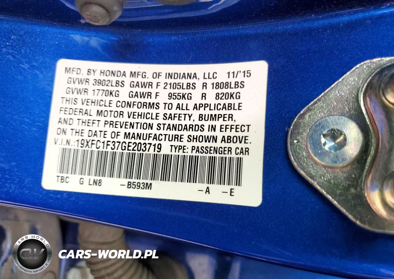 2016 Honda Civic Ex VIN:19XFC1F37GE203719 - 12