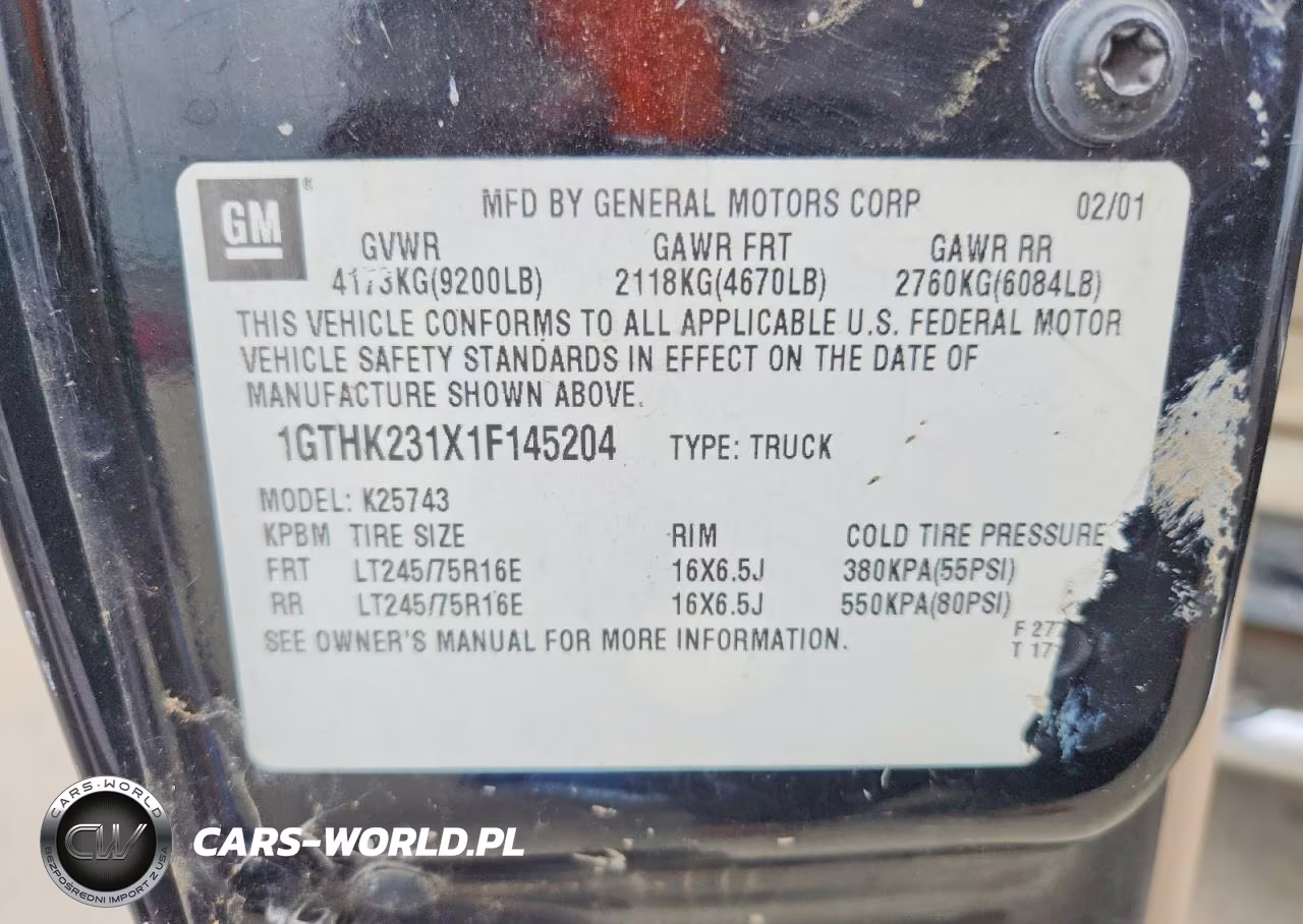 2001 GMC Sierra K2500 Heavy Duty VIN:1GTHK231X1F145204 - 12