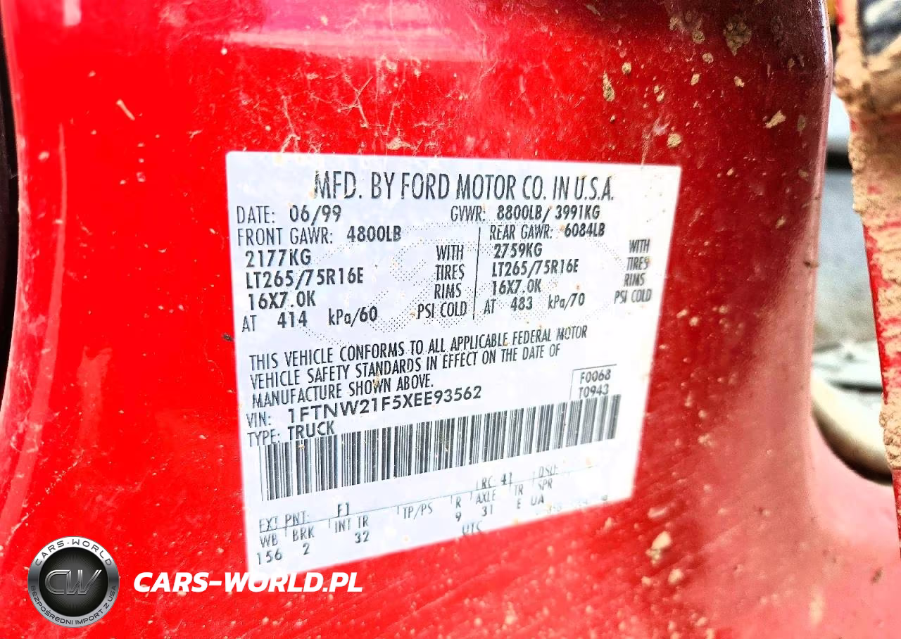 1999 Ford F250 Super Duty VIN:1FTNW21F5XEE93562 - 12