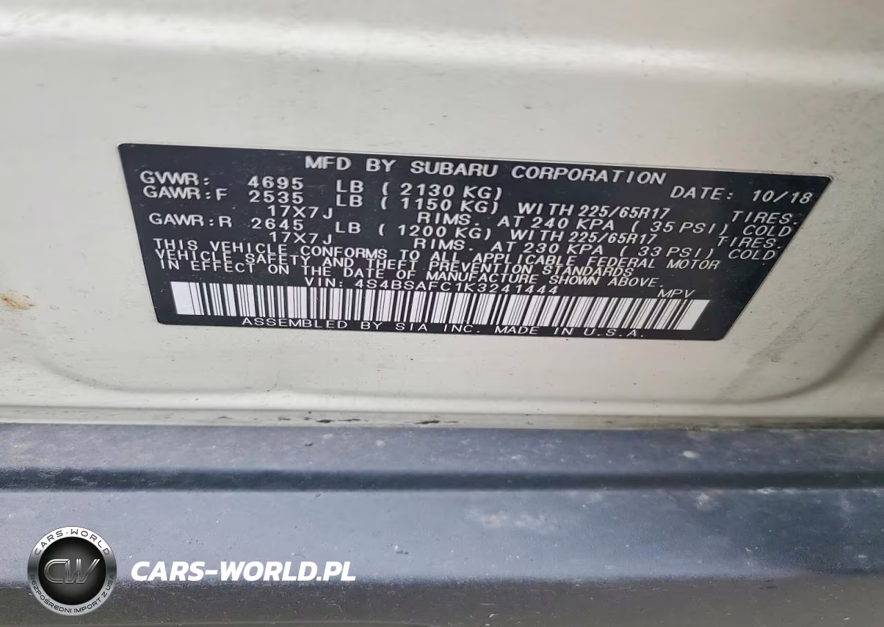 2019 Subaru Outback 2.5I Premium VIN:4S4BSAFC1K3241444 - 13
