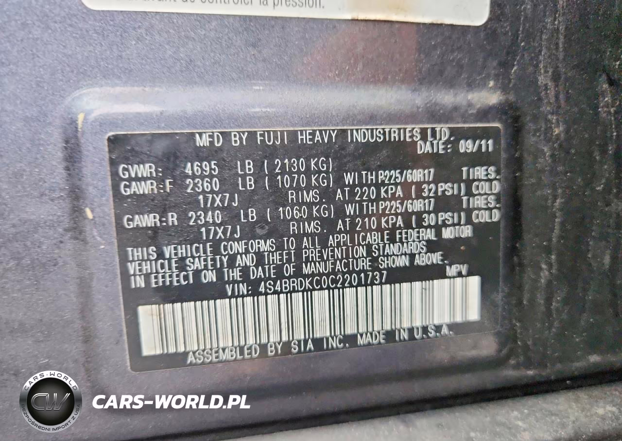 2012 Subaru Outback 3.6R Limited VIN:4S4BRDKC0C2201737 - 12