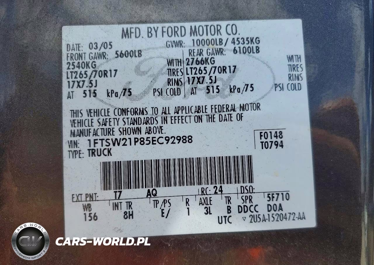 2005 Ford F250 Super Duty VIN:1FTSW21P85EC92988 - 13