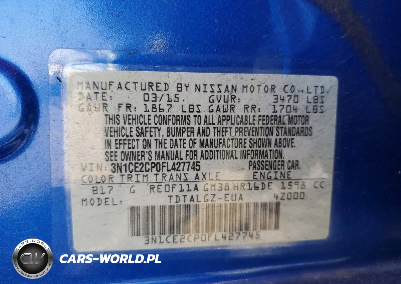 2015 Nissan Versa Note Sr VIN:3N1CE2CP0FL427745 - 12
