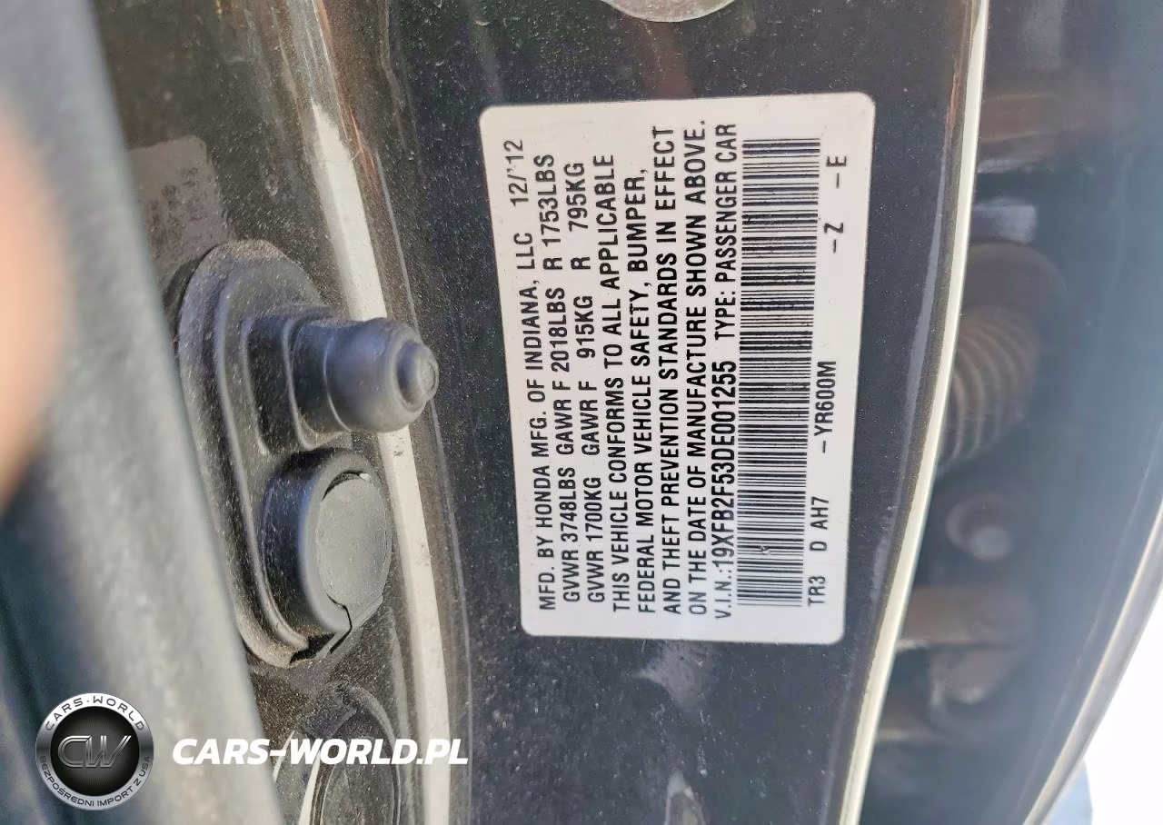 2013 Honda Civic Lx VIN:19XFB2F53DE001255 - 12