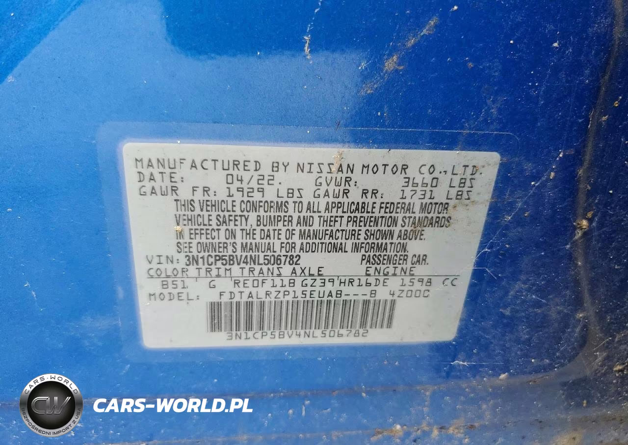 2022 Nissan Kicks S VIN:3N1CP5BV4NL506782 - 12