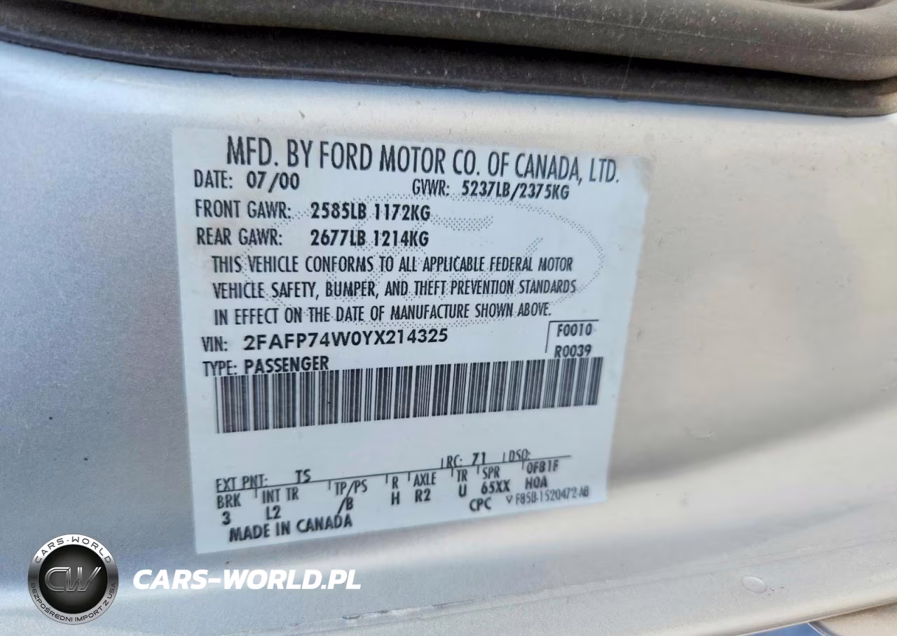 2000 Ford Crown Victor VIN:2FAFP74W0YX214325 - 12