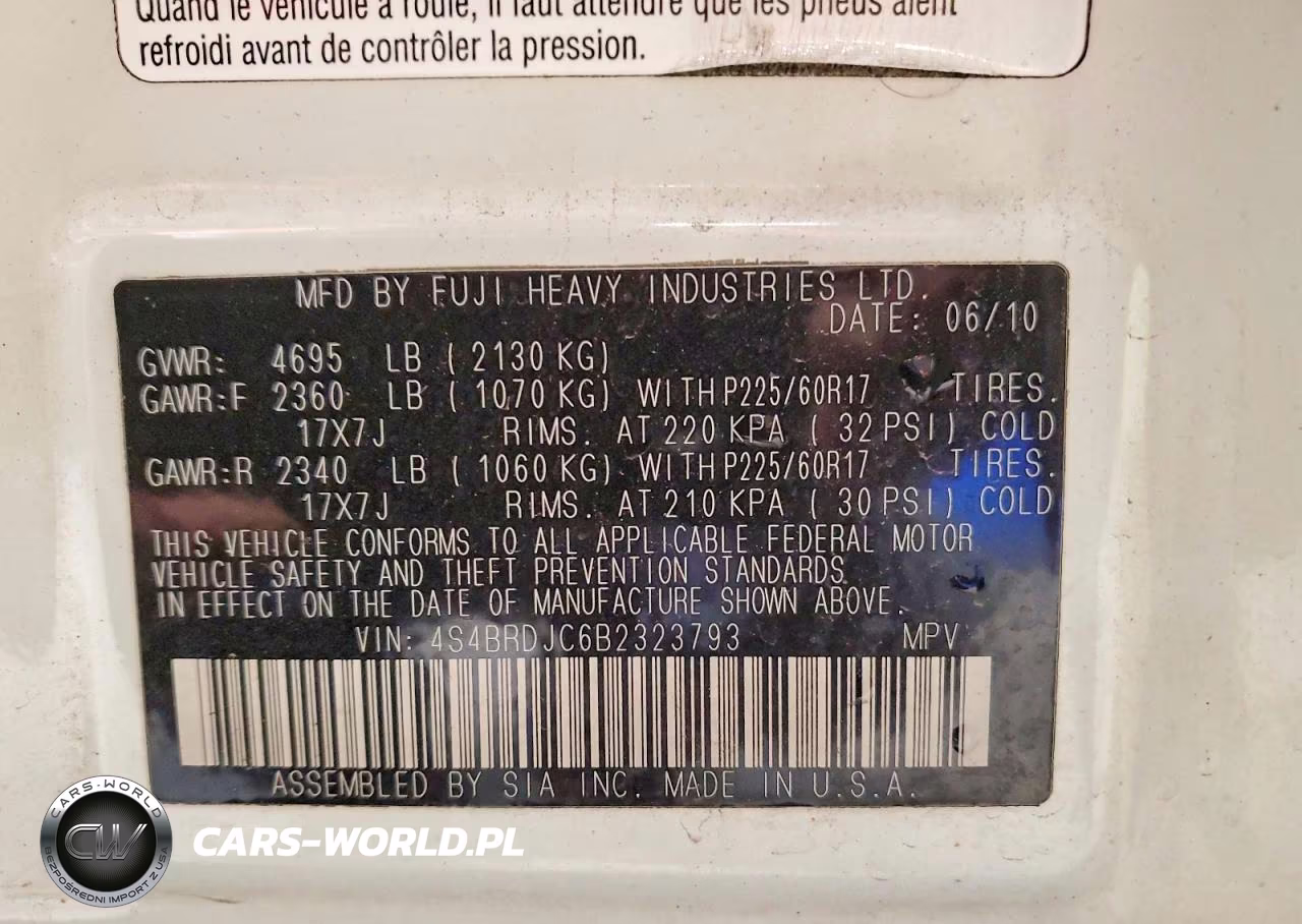 2011 Subaru Outback 3.6R Limited VIN:4S4BRDJC6B2323793 - 13