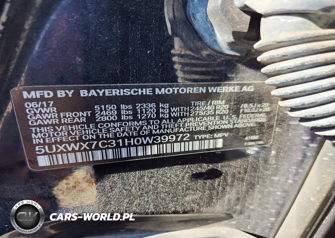 2017 BMW X3 xDrive35I VIN:5UXWX7C31H0W39972 - 13