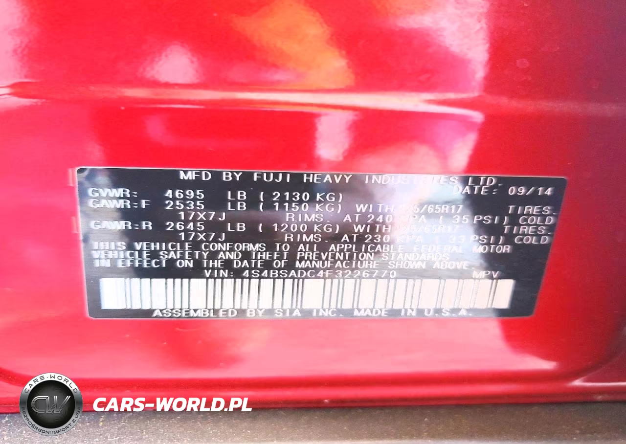 2015 Subaru Outback 2.5I Premium VIN:4S4BSADC4F3226770 - 13