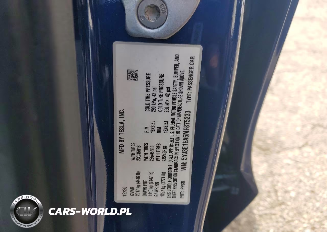2021 Tesla Model 3 VIN:5YJ3E1EA5MF875233 - 12