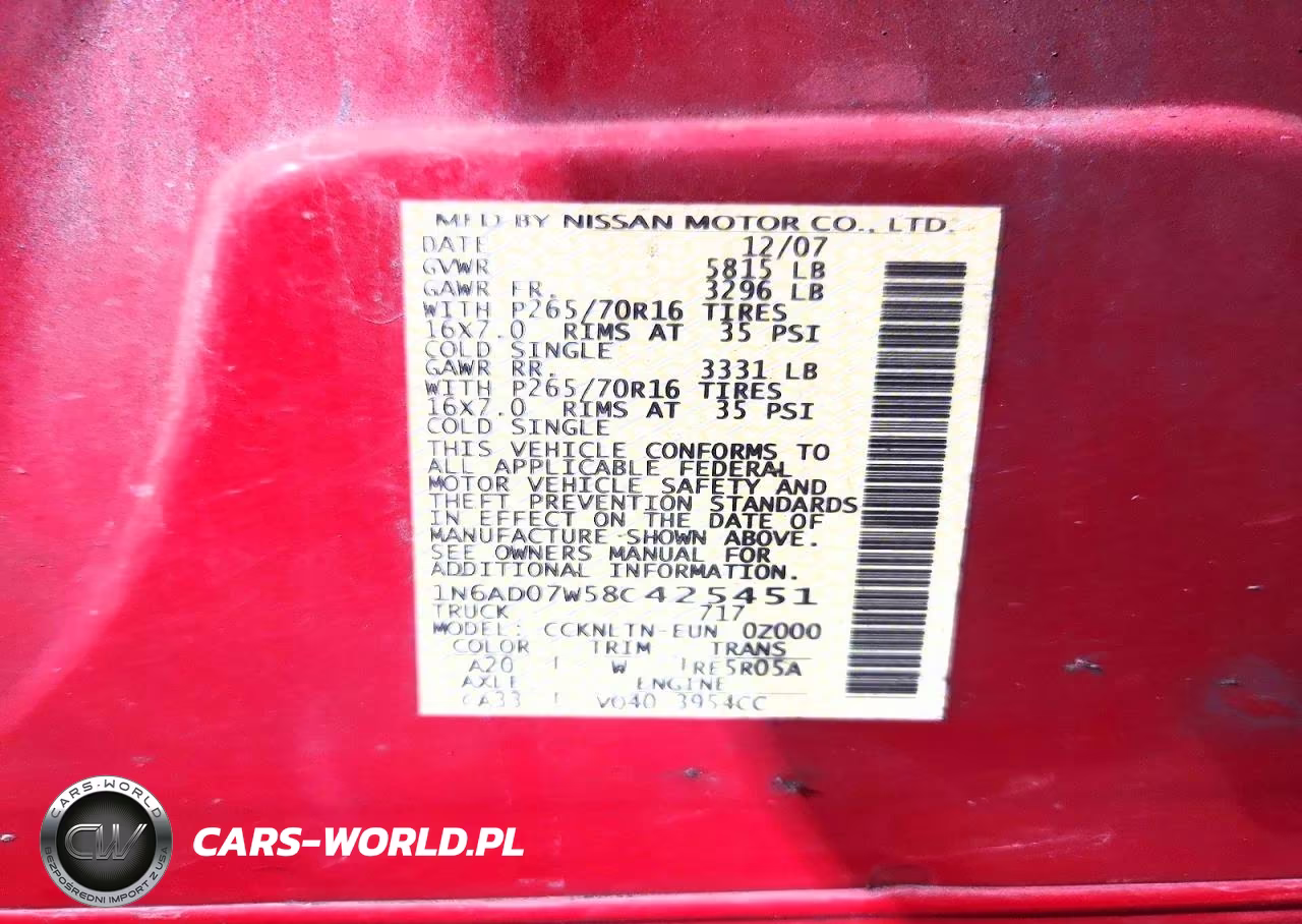 2008 Nissan Frontier Se V6 VIN:1N6AD07W58C425451 - 12