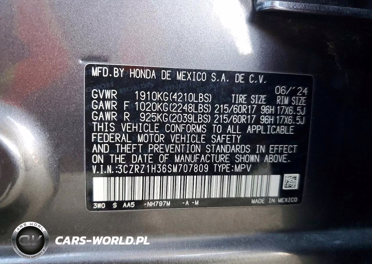 2025 Honda Hr-V Lx VIN:3CZRZ1H36SM707809 - 14