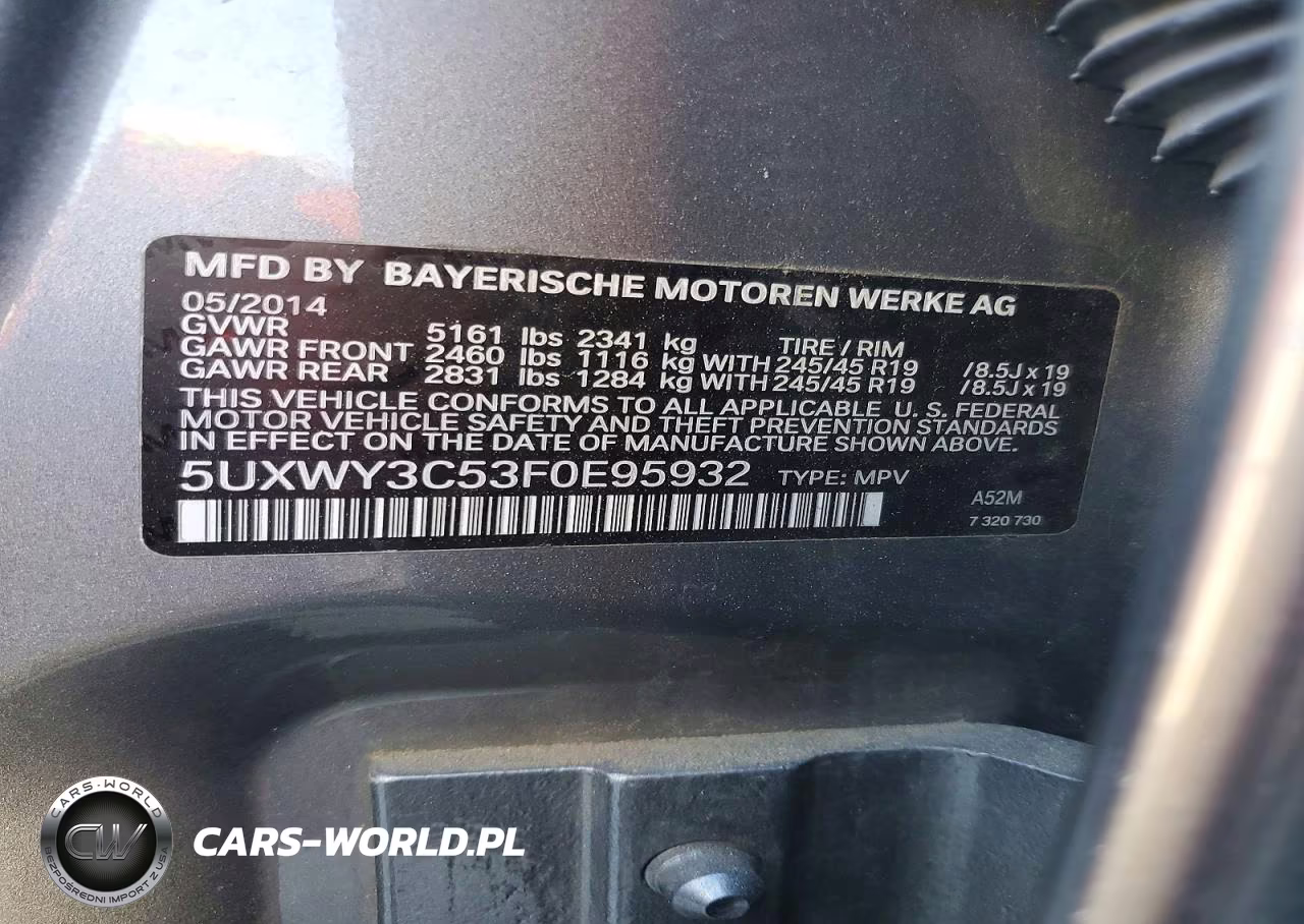 2015 BMW X3 xDrive28D VIN:5UXWY3C53F0E95932 - 14
