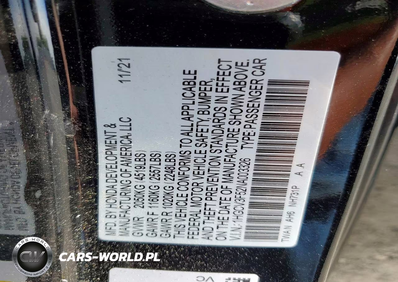 2022 Honda Accord Hybrid Ex-L VIN:1HGCV3F52NA003326 - 12