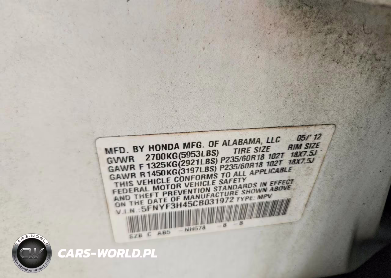 2012 Honda Pilot Ex VIN:5FNYF3H45CB031972 - 13