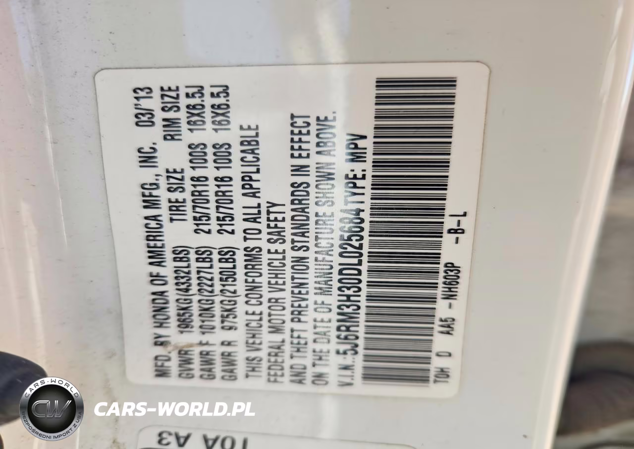 2013 Honda Cr-V Lx VIN:5J6RM3H30DL025684 - 13