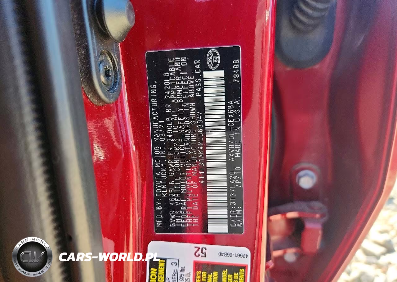 2021 Toyota Camry Xle VIN:4T1F31AK4MU568947 - 12