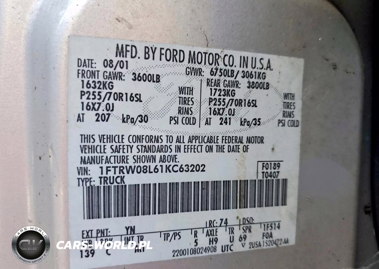 2001 Ford F150 Supercrew VIN:1FTRW08L61KC63202 - 12