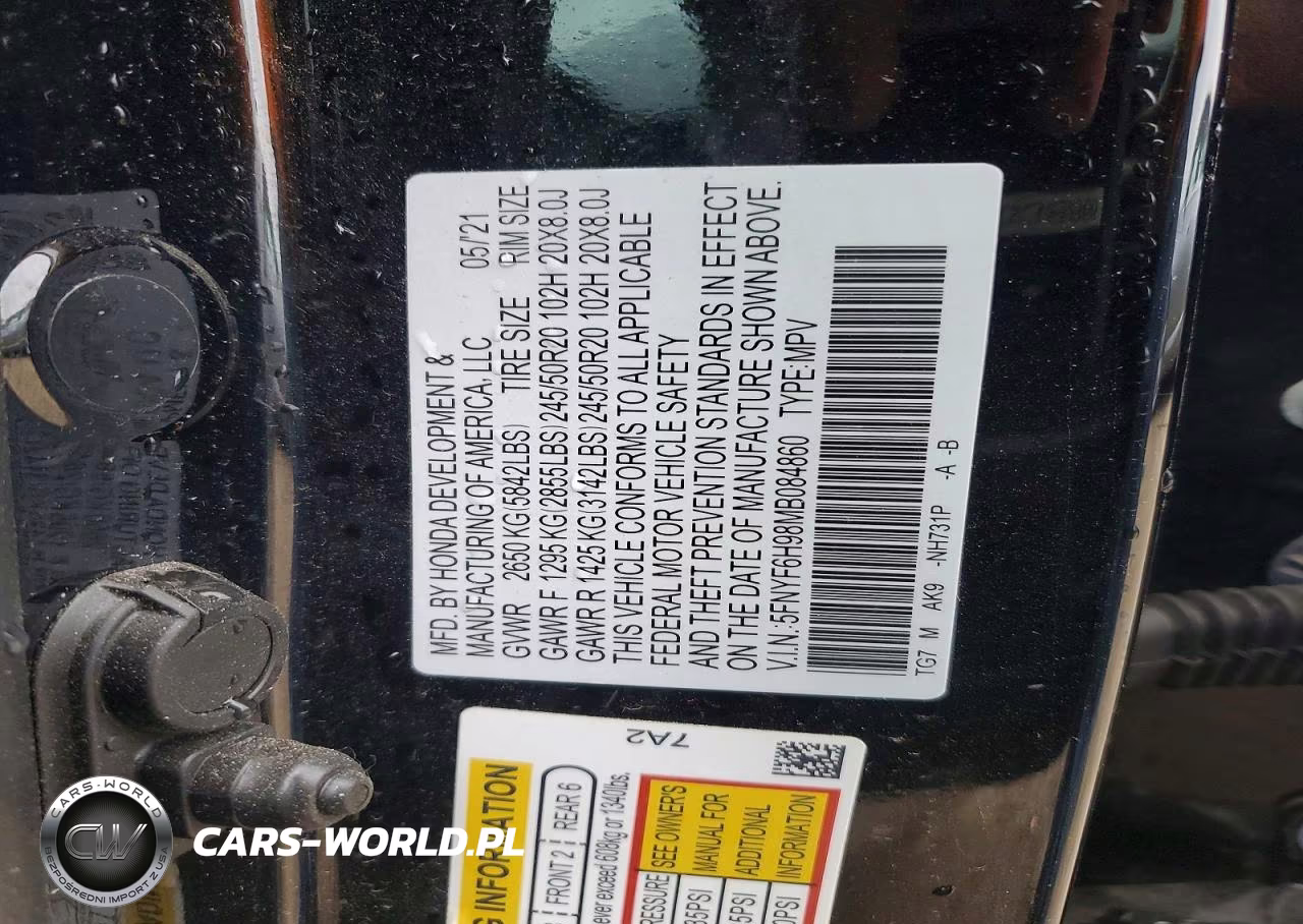 2021 Honda Pilot Touring VIN:5FNYF6H98MB084860 - 13