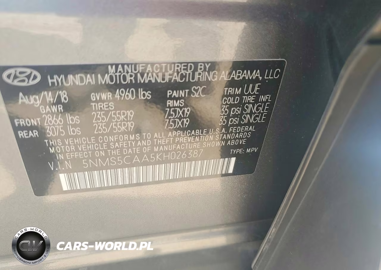 2019 Hyundai Santa Fe Limited 2.0T VIN:5NMS5CAA5KH026387 - 12