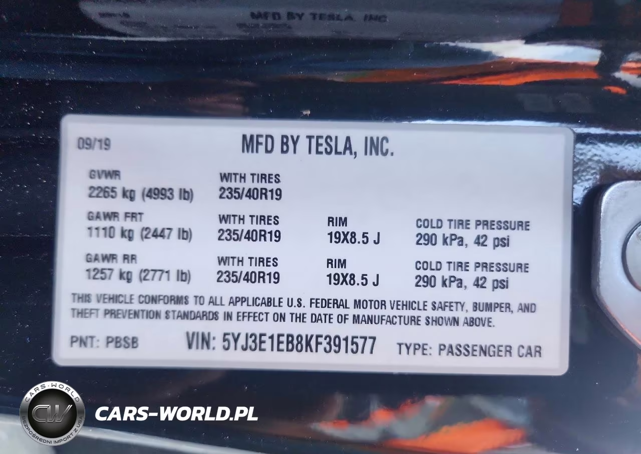 2019 Tesla Model 3 VIN:5YJ3E1EB8KF391577 - 13