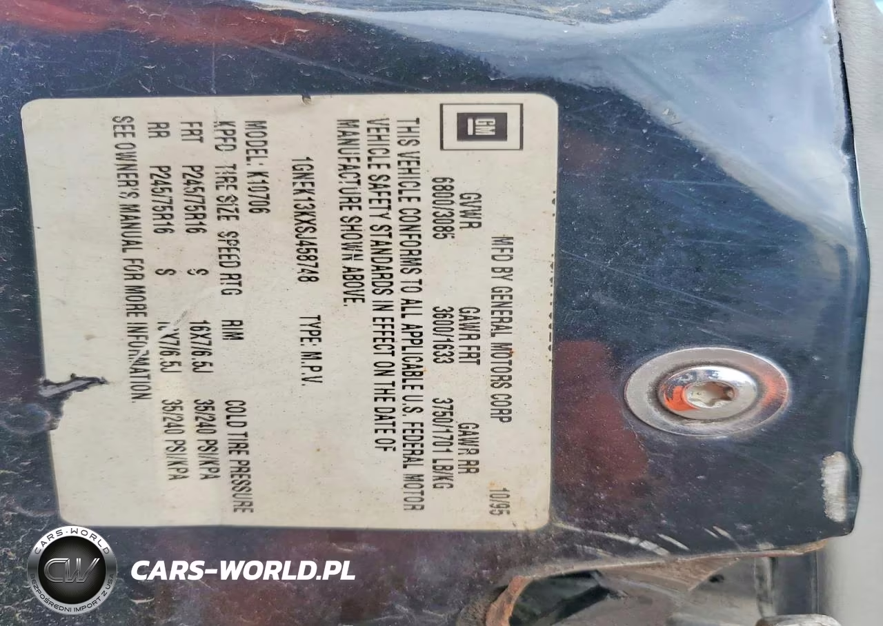1995 Chevrolet Tahoe K1500 VIN:1GNEK13KXSJ458748 - 13