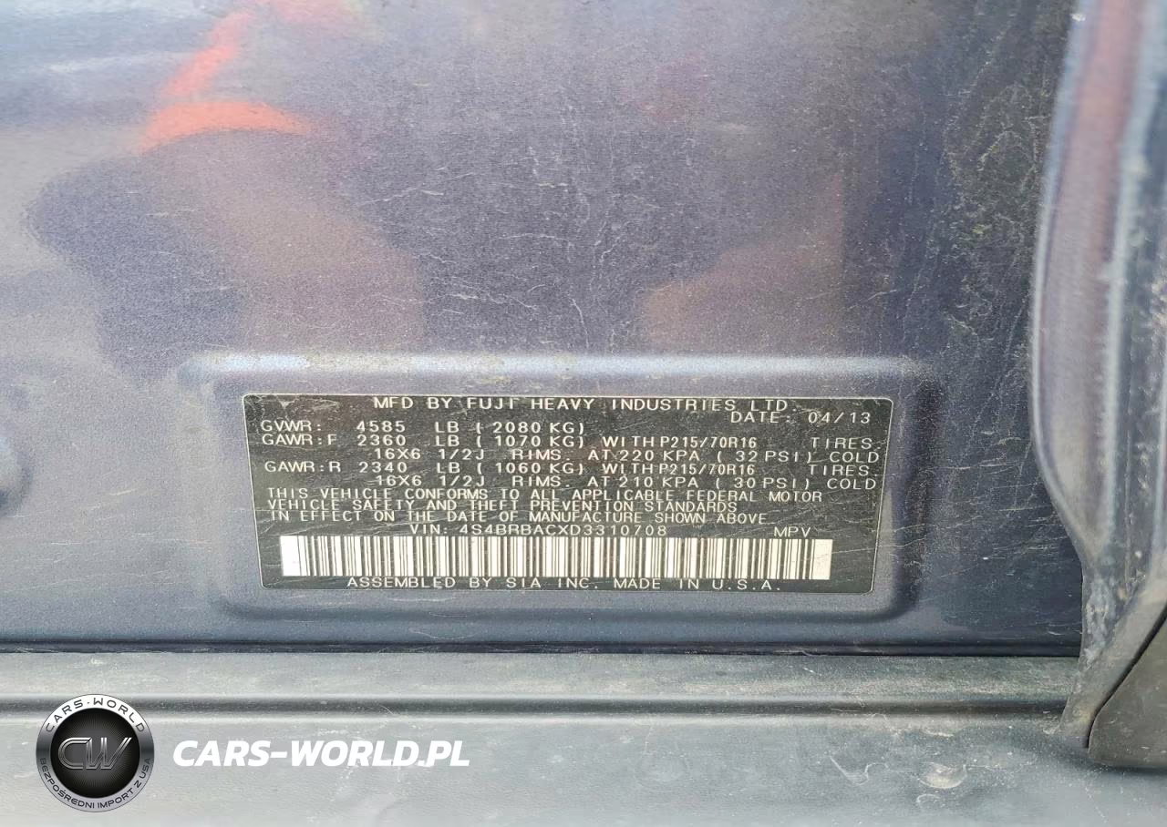 2013 Subaru Outback 2.5I VIN:4S4BRBACXD3310708 - 12