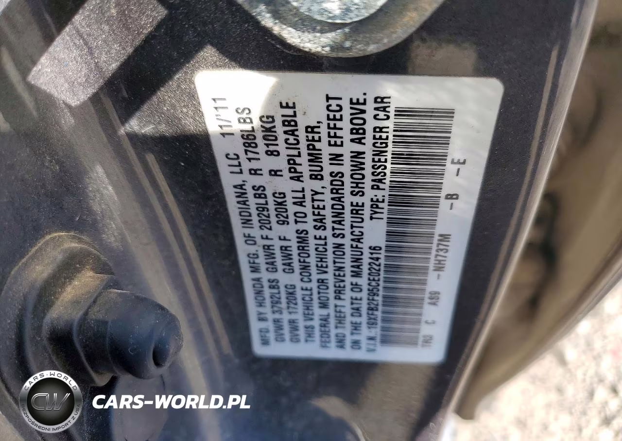 2012 Honda Civic Exl VIN:19XFB2F95CE022416 - 12