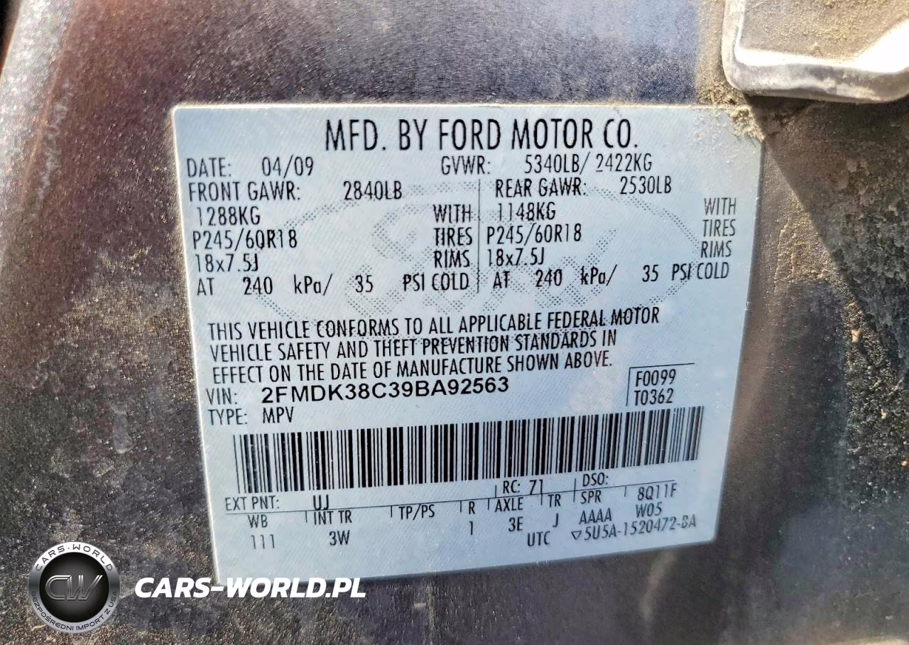 2009 Ford Edge Sel VIN:2FMDK38C39BA92563 - 13