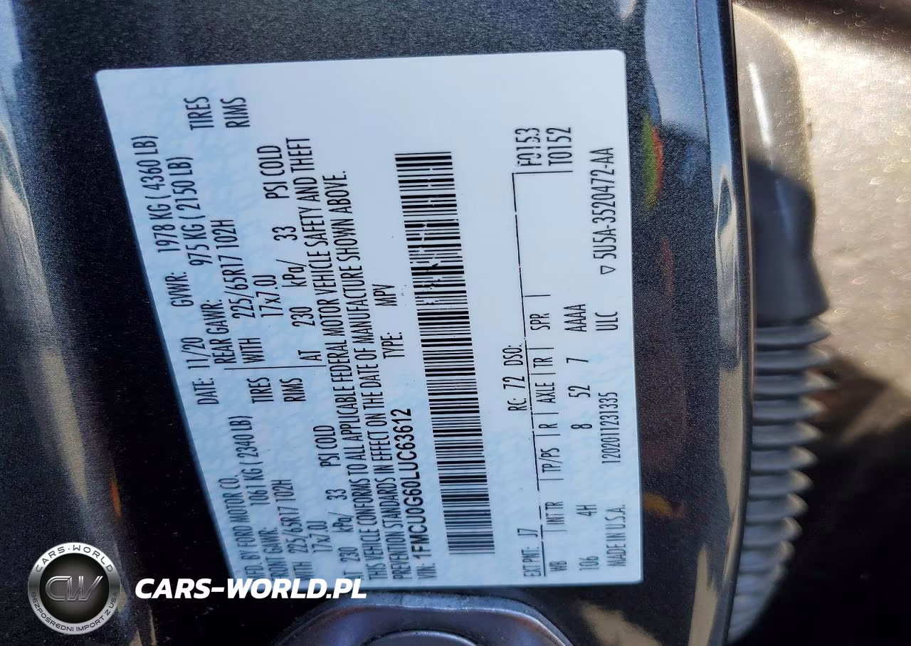 2020 Ford Escape Se VIN:1FMCU0G60LUC63612 - 14