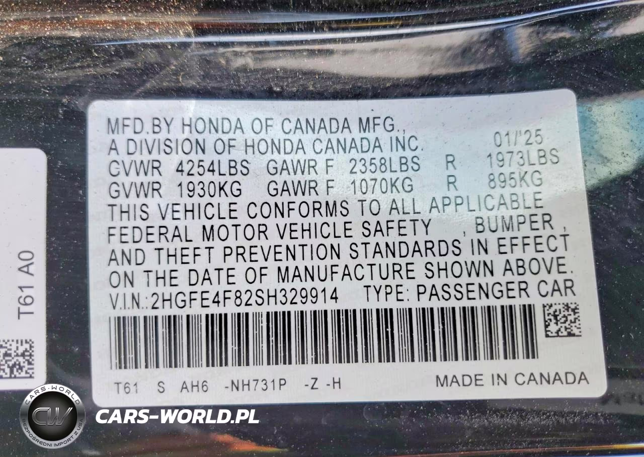 2025 Honda Civic Sport VIN:2HGFE4F82SH329914 - 13