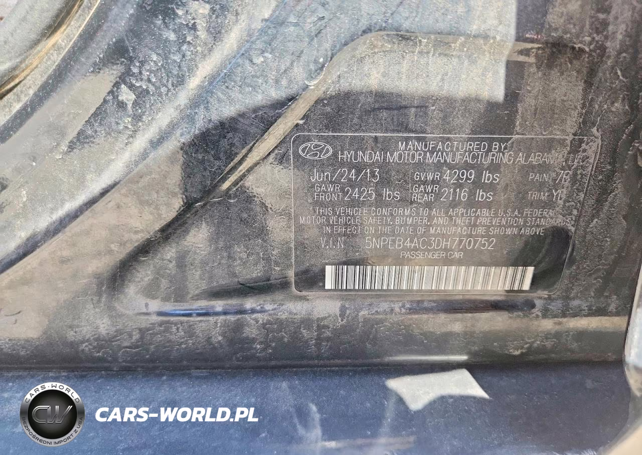 2013 Hyundai Sonata Gls VIN:5NPEB4AC3DH770752 - 12