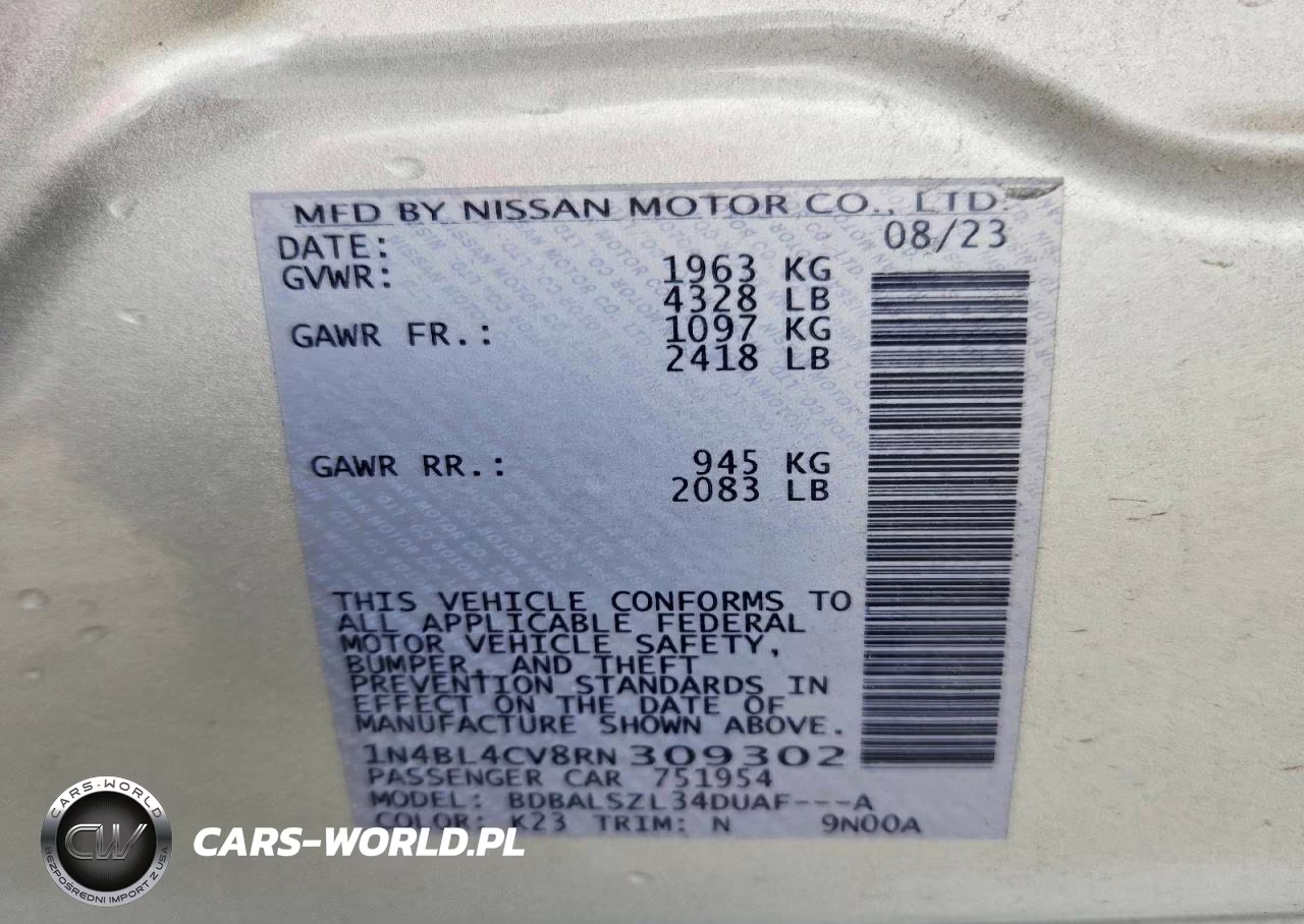 2024 Nissan Altima Sr VIN:1N4BL4CV8RN309302 - 13