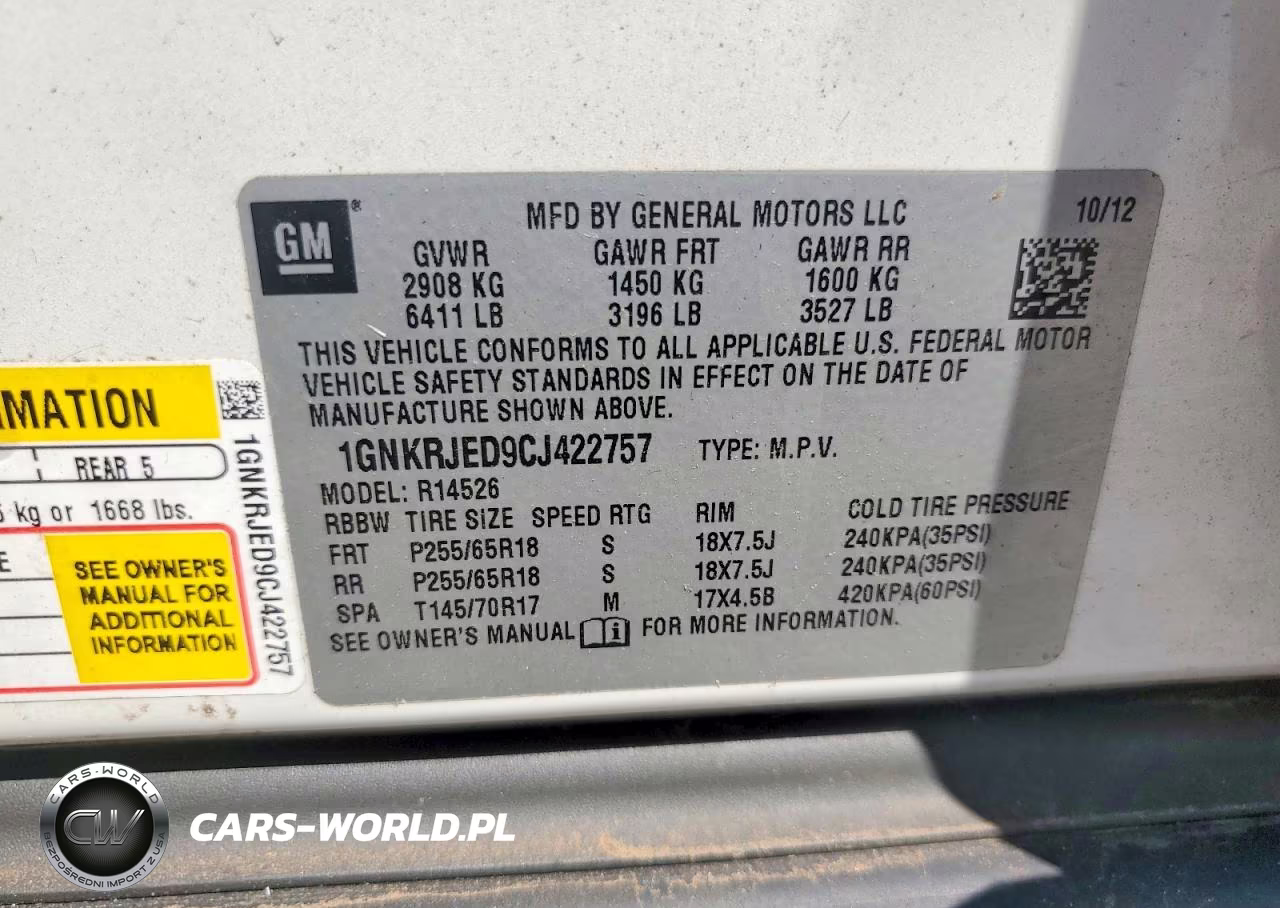 2012 Chevrolet Traverse 2Lt VIN:1GNKRJED9CJ422757 - 13