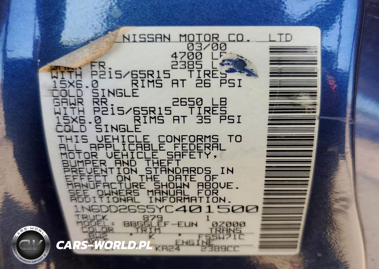 2000 Nissan Frontier King Cab Xe VIN:1N6DD26S5YC401500 - 12