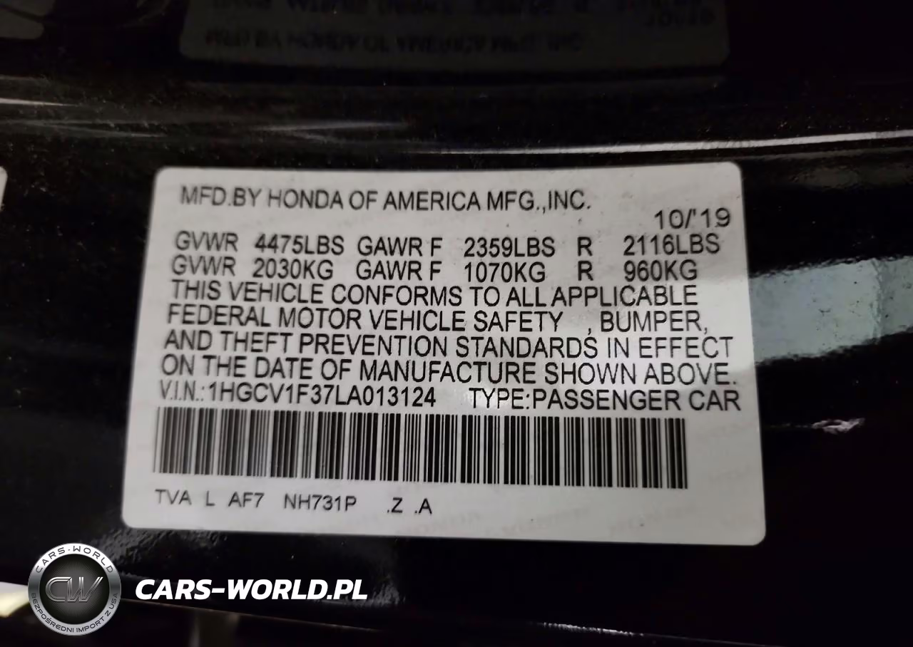 2020 Honda Accord Sport VIN:1HGCV1F37LA013124 - 12