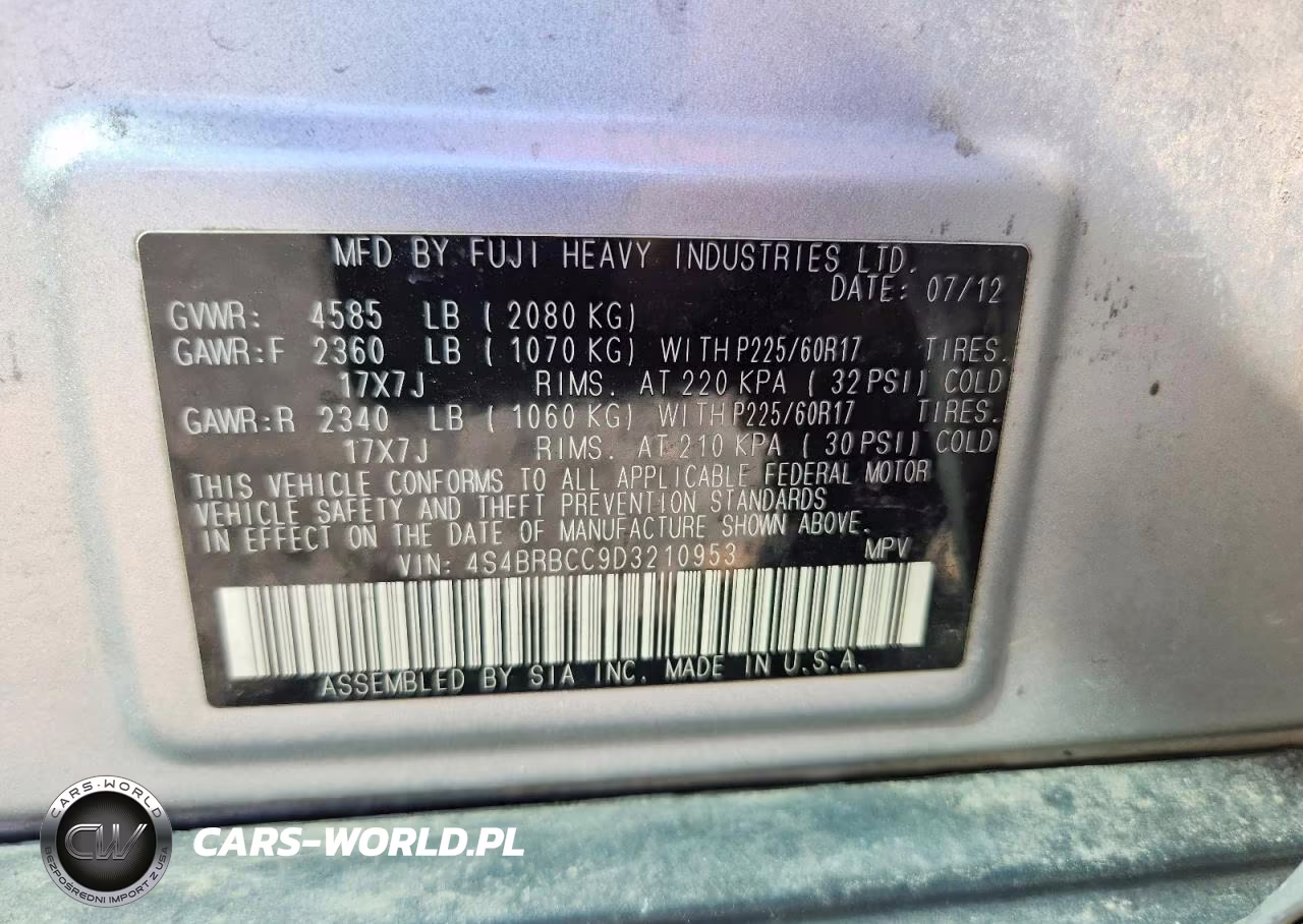 2013 Subaru Outback 2.5I Premium VIN:4S4BRBCC9D3210953 - 14