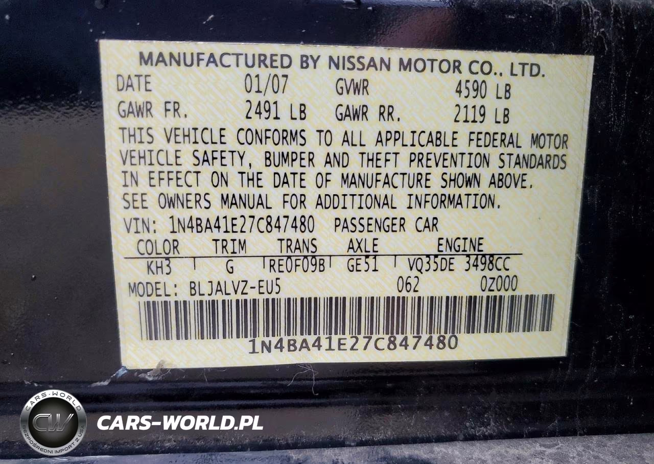2007 Nissan Maxima 3.5 Se VIN:1N4BA41E27C847480 - 13