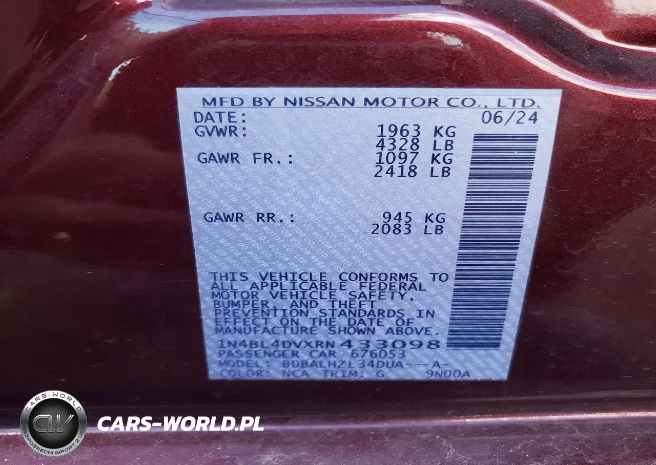 2024 Nissan Altima Sv VIN:1N4BL4DVXRN433098 - 12