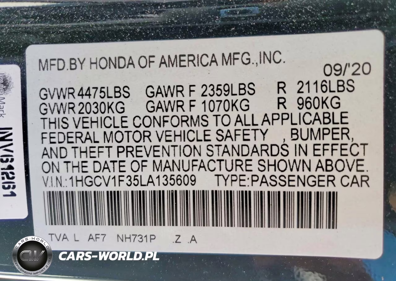 2020 Honda Accord Sport VIN:1HGCV1F35LA135609 - 12