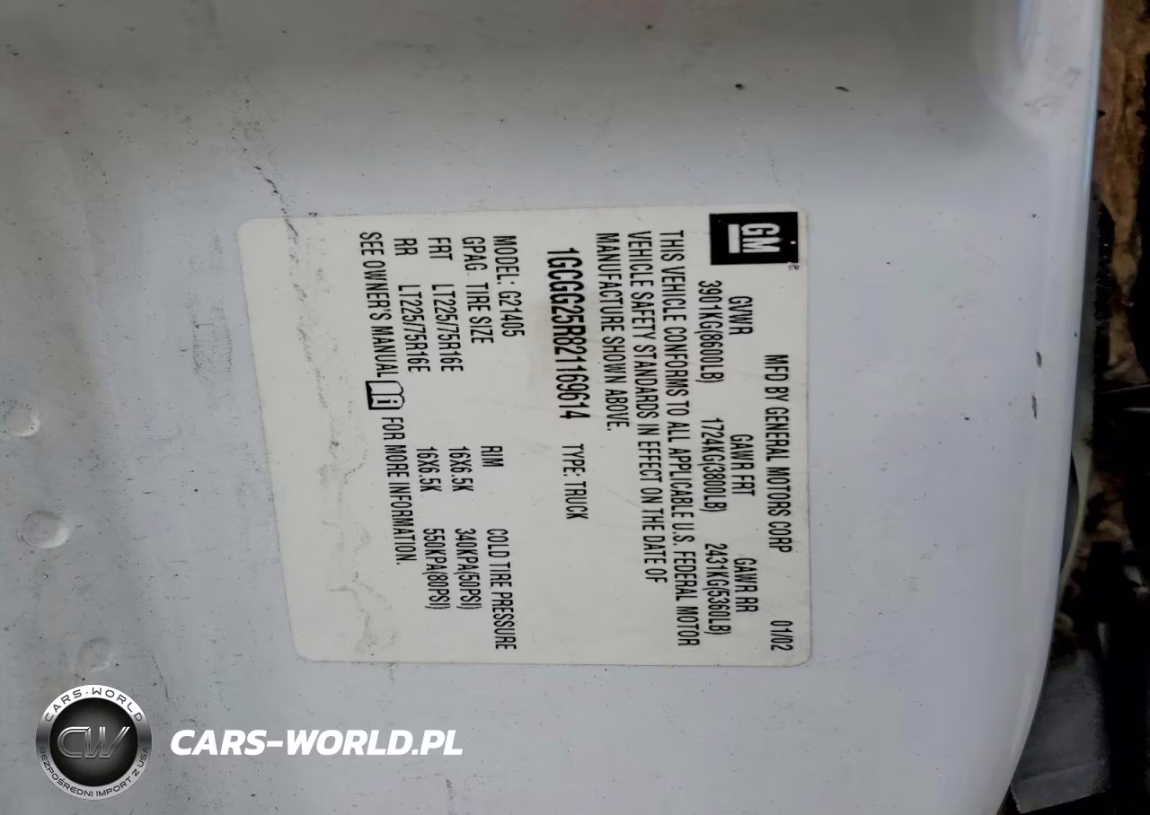 2002 Chevrolet Express G2500 VIN:1GCGG25R821169614 - 13