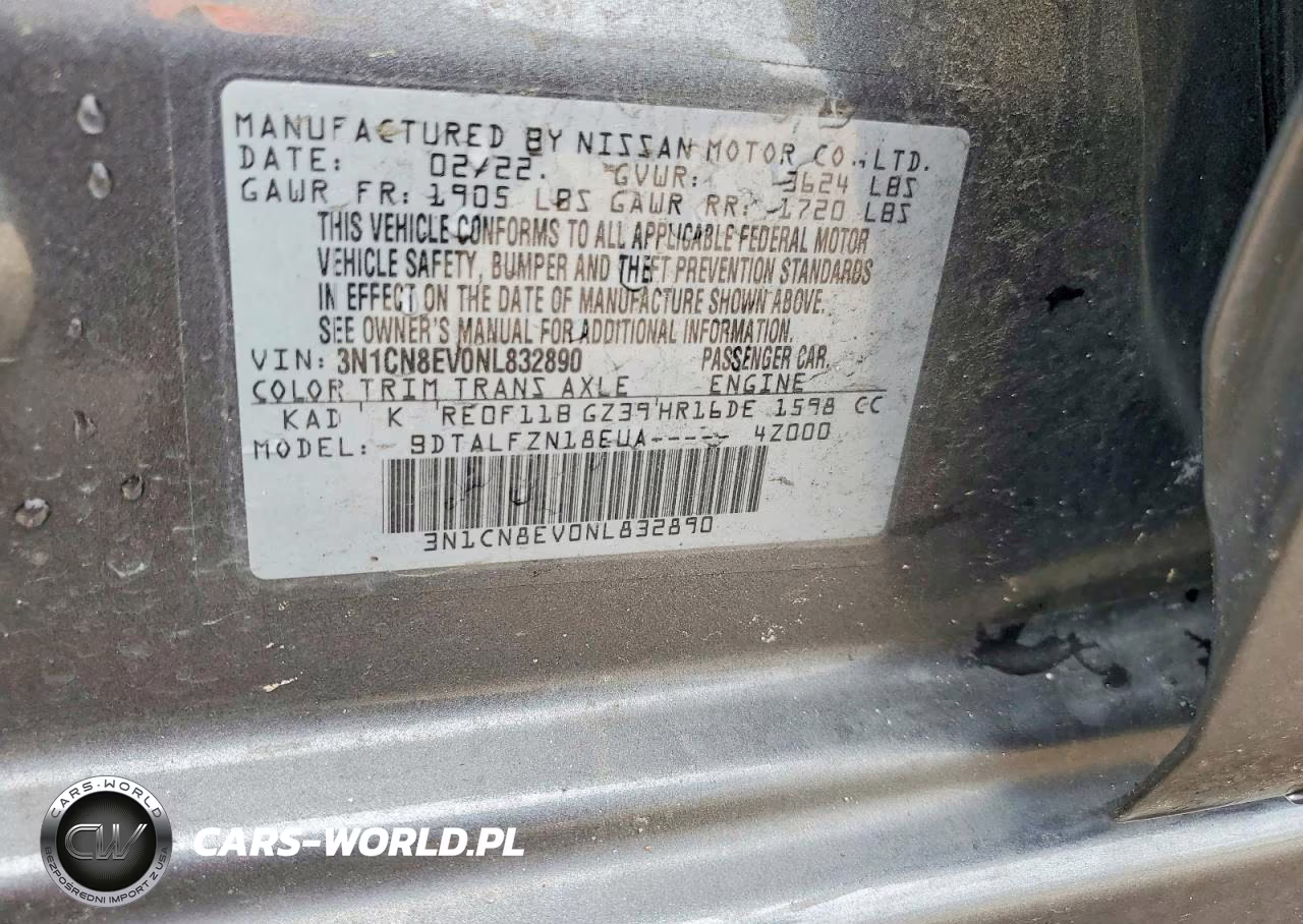 2022 Nissan Versa Sv VIN:3N1CN8EV0NL832890 - 12