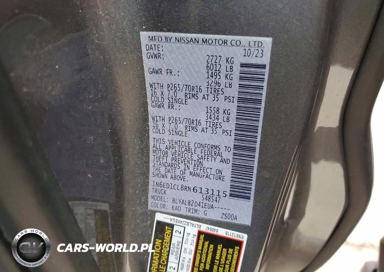 2024 Nissan Frontier Sv VIN:1N6ED1CL8RN613115 - 12