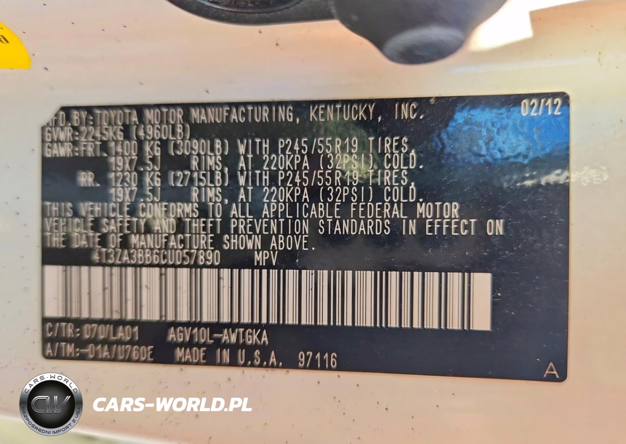 2012 Toyota Venza Xle VIN:4T3ZA3BB6CU057890 - 12