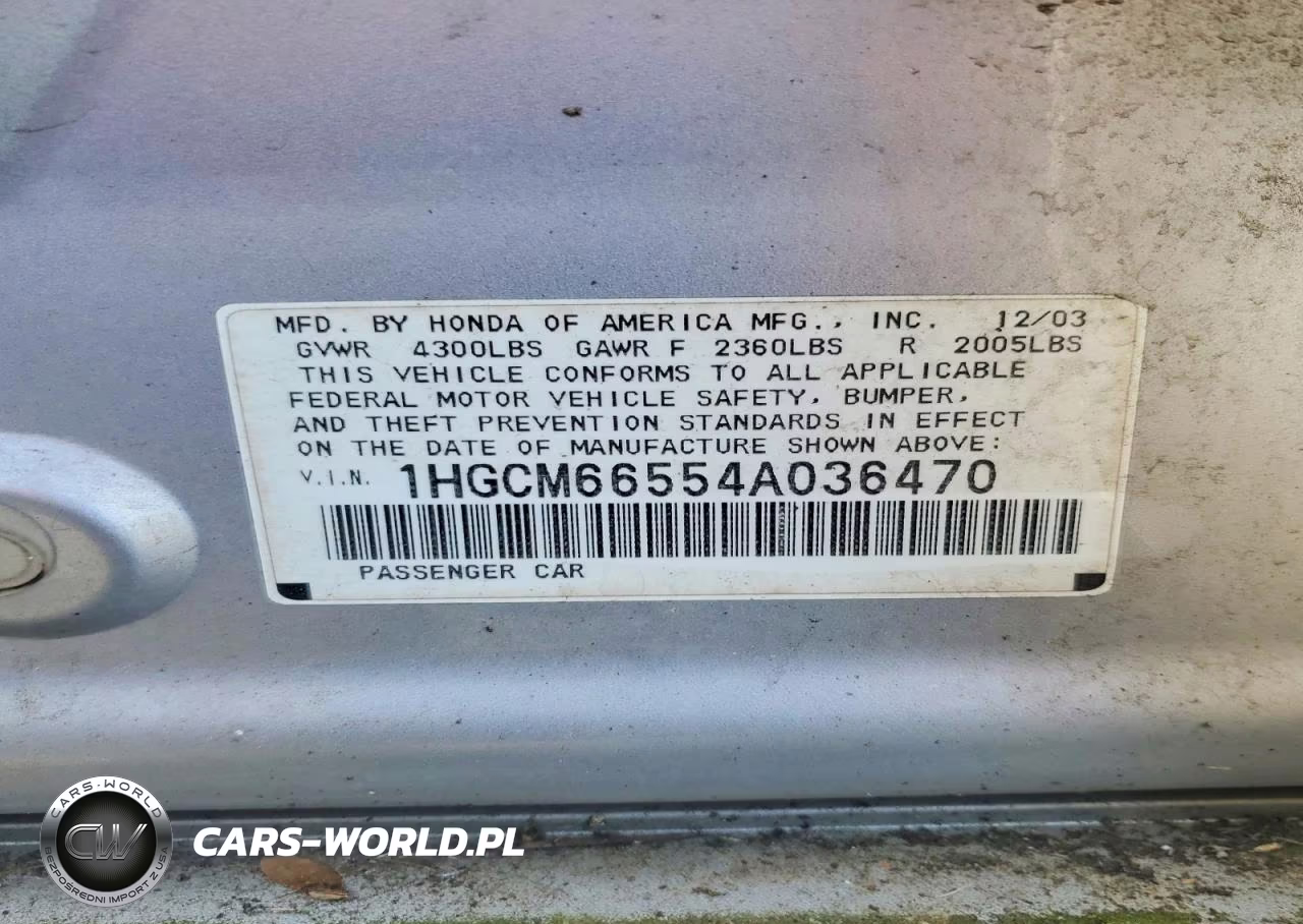 2004 Hond Accord VIN:1HGCM66554A036470 - 12