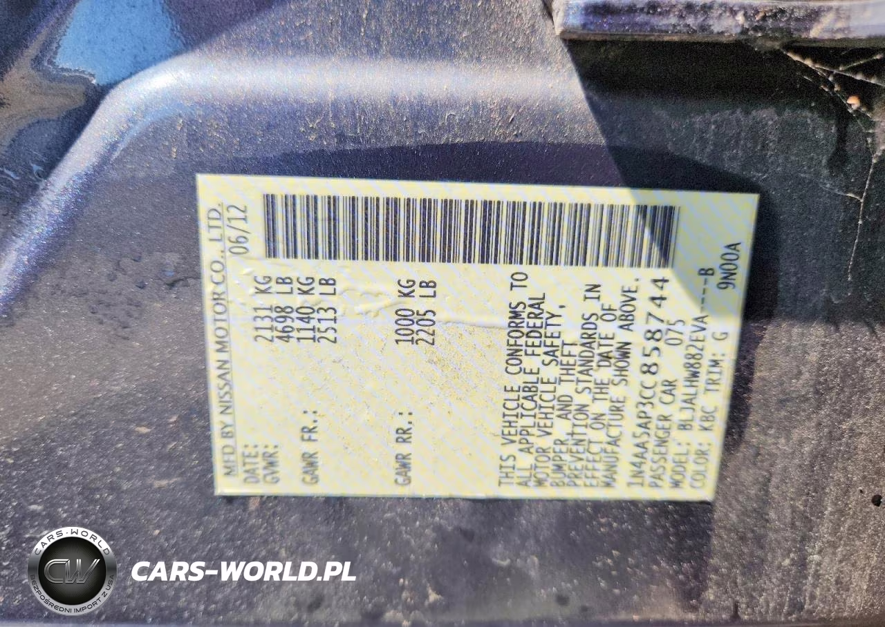 2012 Nissan Maxima 3.5 S VIN:1N4AA5AP3CC858744 - 12
