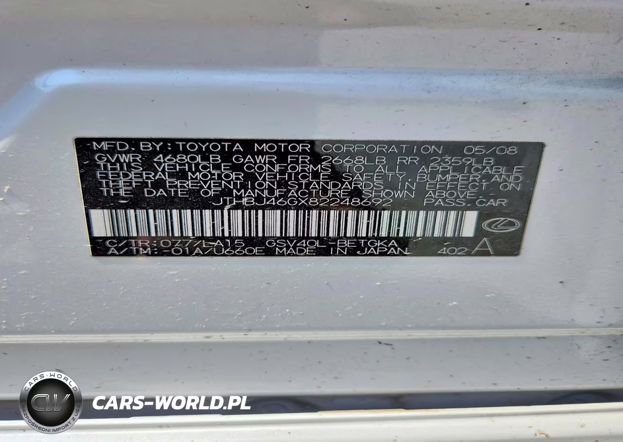 2008 Lexus Es 350 VIN:JTHBJ46GX82248692 - 12