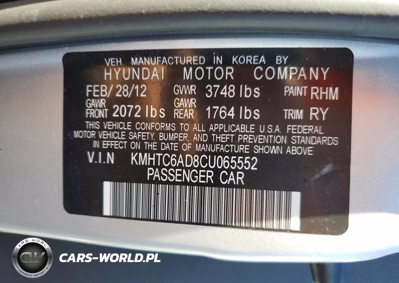 2012 Hyundai Veloster Base VIN:KMHTC6AD8CU065552 - 12